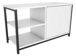 Comoda TV MUSKEGON, alb/negru, PAL melaminat/metal, 90x35x51 cm