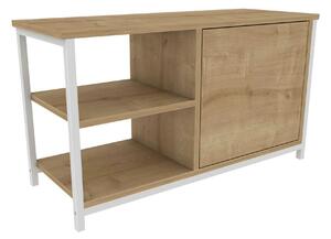 Comoda TV MUSKEGON, stejar/alb, PAL melaminat/metal, 90x35x51 cm