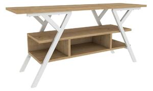 Comoda TV Minerva, stejar/alb, PAL/metal, 120x35x55 cm