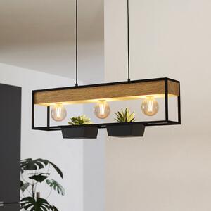 EGLO Lampă suspendată Libertad 1, lungime 76 cm, negru/lemn, 3 lumini., reglabil, Negru, Camera de zi / sufragerie, Metal, Modern