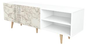 Comoda TV RONAS, alb cu efect de marmura, PAL melaminat, 160x35x39 cm