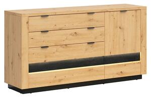 Comoda OSTIA, stejar artisan/negru, PAL, 161x42x85 cm