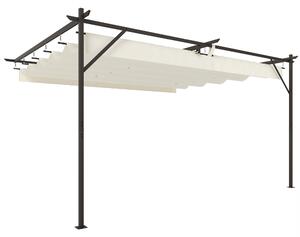Outsunny Pergolă Montată pe Perete 3x4 m cu Acoperiș Retractabil Glisant, Găuri de Drenaj, Pergolă de Grădină din Poliester și Oțel, pentru Terasă, Grădină, Exterior, UV30+, Crem | Aosom Romania