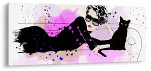 Tablou - Femeia cu pisică neagră (120x50 cm)