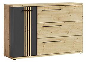 Comoda MOLTO ML12, stejar artisan/negru, PAL, 130x37x86 cm