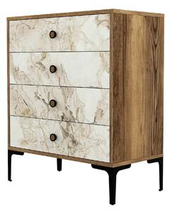 Comoda LIZBON 538, alb cu efect de marmura/nuc/negru, PAL melaminat, 7