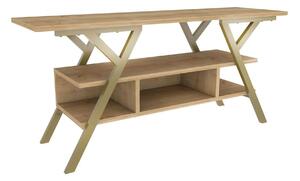 Comoda TV Minerva, stejar/auriu, PAL/metal, 120x35x55 cm