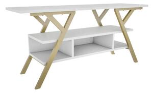 Comoda TV Minerva, alb/auriu, PAL/metal, 120x35x55 cm