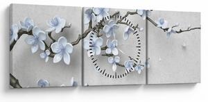 Tablou cu flori albastre (cu ceas) (90x30 cm)