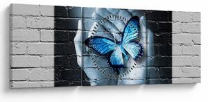 Tablou cu flutere albastru pe perete (cu ceas) (90x30 cm)