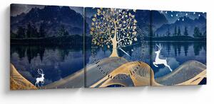 Tablou - Cerbi în luna plină (cu ceas) (90x30 cm)