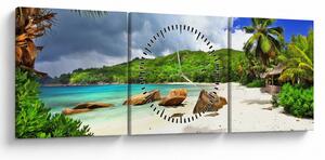 Tablou - Seychelles, plaja Takamaka (cu ceas) (90x30 cm)