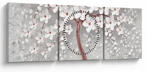 Tablou - Imaginea copacului alb cu flori albe, rosegold (cu ceas) (90x30 cm)