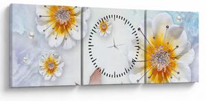Tablou - Copoziția flori și fluturi (cu ceas) (90x30 cm)