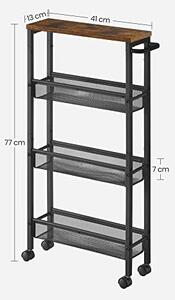 Raft depozitare cu roti, Vasagle, Negru, 45.4x13x77 cm