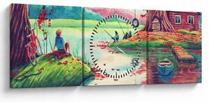 Tablou - Acuarelă, Golf într-un sat de munte (cu ceas) (90x30 cm)