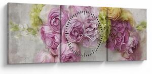 Tablou - Flori pe perete culorile pastel (cu ceas) (90x30 cm)