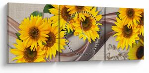 Tablou - Flori strălucitoare de floare soarelui (cu ceas) (90x30 cm)