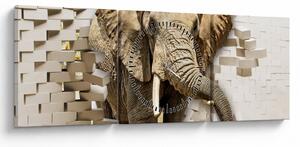 Tablou - Elefant spârgând peretele (cu ceas) (90x30 cm)