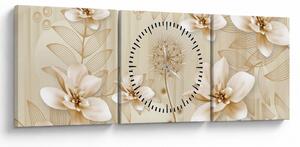 Tablou - Compoziție flori aurii (cu ceas) (90x30 cm)