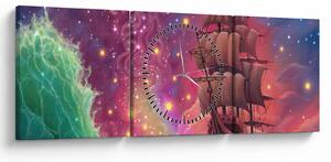 Tablou - Cerul spațial cu navă (cu ceas) (90x30 cm)