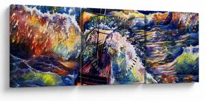 Tablou - Navă pe valurile oceanului, aquarelă (cu ceas) (90x30 cm)
