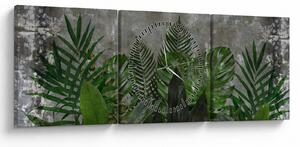 Tablou - Zid de beton cu plante (cu ceas) (90x30 cm)