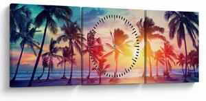 Tablou - Apus de soare tropical (cu ceas) (90x30 cm)
