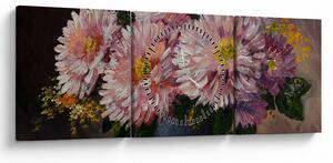 Tablou - Pictură în ulei, flori în vază (cu ceas) (90x30 cm)