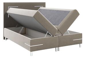 Pat matrimonial 160 cm Frinesa LED (crem) (cu somieră și saltea) (cu sp. depozitare) (cu iluminat LED). 1104223