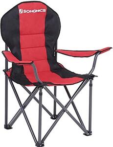 Scaun de camping, Songmics, Negru-Rosu, 92x57x104 cm