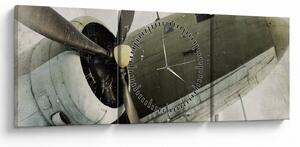 Tablou - Avion vechi cu elice (cu ceas) (90x30 cm)