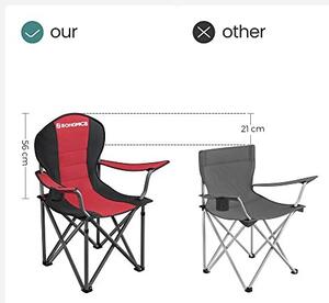 Scaun de camping, Songmics, Negru-Rosu, 92x57x104 cm