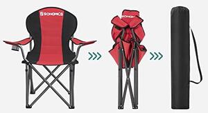 Scaun de camping, Songmics, Negru-Rosu, 92x57x104 cm