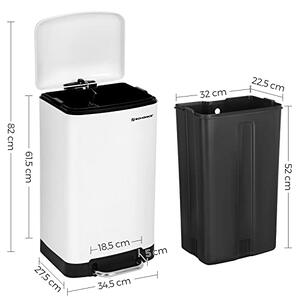 Coș de gunoi cu închidere lentă SLOW, 30L, alb SongmicsHome