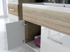 Z0ND0 Mobilier baie Lomesa MDF (Stejar wotan + Alb lamel) (cu sifon). 1103972