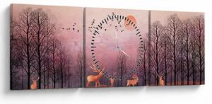 Tablou - Căprioare în strălucirea apusului de soare (cu ceas) (90x30 cm)