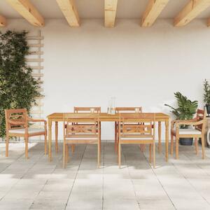 Set mobilier grădină cu perne albe, 7 piese, lemn masiv de tec