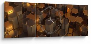 Tablou - Hexagoane de bronz (cu ceas) (90x30 cm)