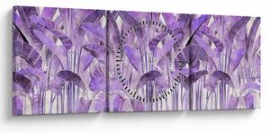 Tablou - Frunze violet în tencuială (cu ceas) (90x30 cm)