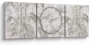 Tablou - Plante tropicale pe perete gri (cu ceas) (90x30 cm)