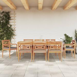 Set mobilier grădină cu perne gri închis 9 piese lemn masiv tec