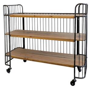Consola din metal cu rafturi din lemn masiv, aspect vintage, Old Post Cart
