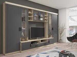Mobilier living Merasoja (Stejar sonoma + grafit) (cu iluminat LED alb). 1104565