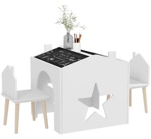 AIYAPLAY Set de 3 Piese cu 2 Scaune pentru Copii și Măsuță cu Tablă, Mobilier pentru Copii, 61x58x59 cm, Alb | Aosom Romania