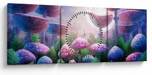 Tablou - Ciuperci sub lună plină (cu ceas) (90x30 cm)