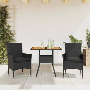 Set mobilier grădină perne 3 piese negru poliratan/lemn acacia