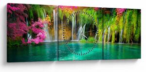 Tablou - Cascada, Lacurile Plitvice, Croația (cu ceas) (90x30 cm)