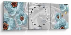 Tablou - 3D Flori albastre (cu ceas) (90x30 cm)