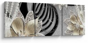 Tablou - 3D Flori aurii (cu ceas) (90x30 cm)